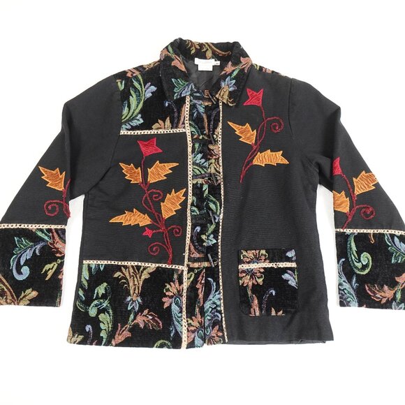 BELLESSA Embroidered Tapestry Fall Leaf Jacket Women's Medium - Picture 1 of 14